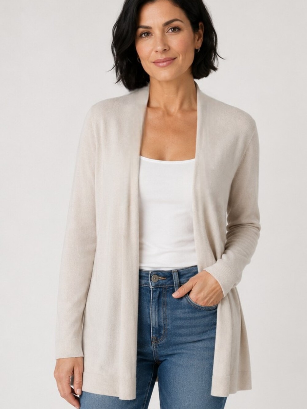 Style & Co Light Sand Open Front Cardigan Sweater Size Medium NWT